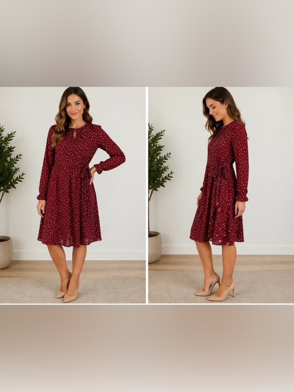 NWT ZARA MAROON LONG SLEEVE MAXI DRESS